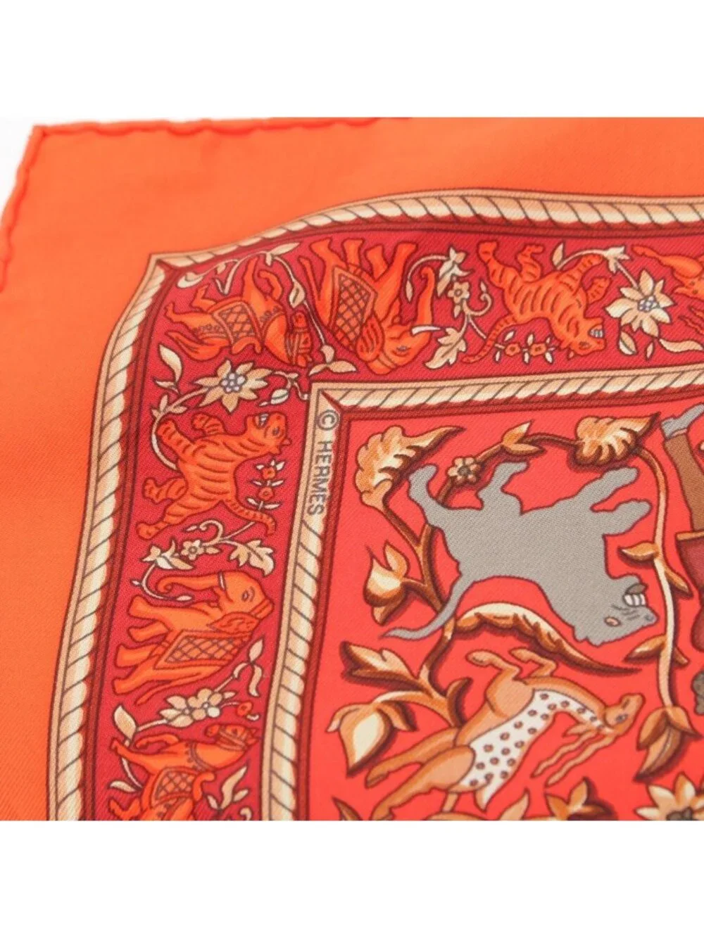 Hermes Carre 90 Silk Chasse en Inde Indian Hunting Scarf Orange 90